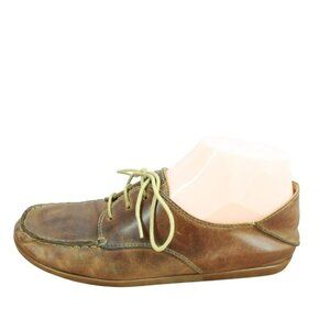 Olukai Heleuma Brown Leather Lace Up Comfort Casual Flat Loafer Shoes Size 7